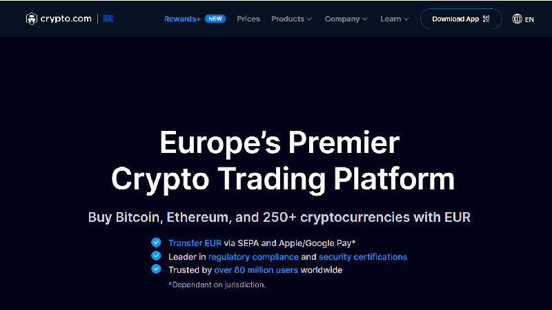 Crypto.com kryptobørs med lav avgift.