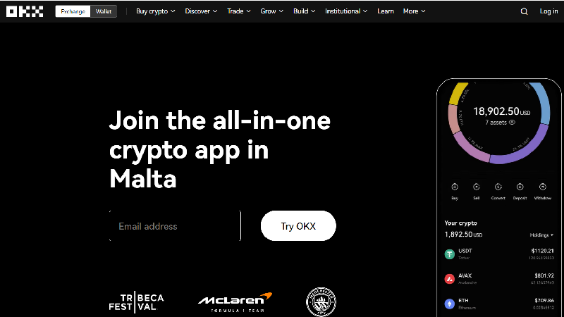 OKX Kryptobørs med lav avgift.