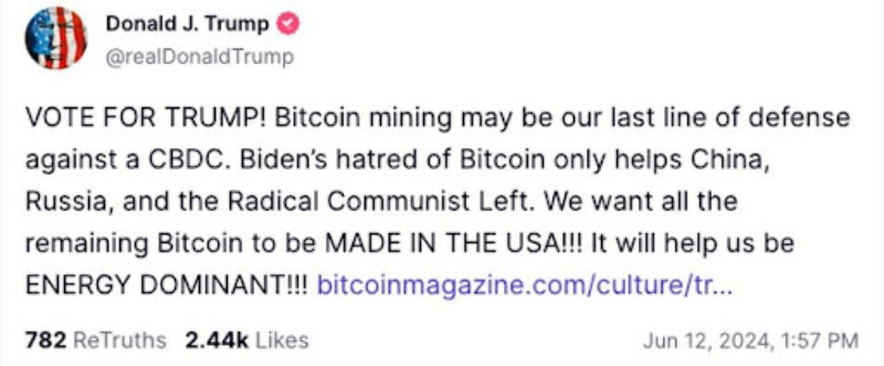 Trump er vert for Bitcoin-gruveindustriens ledere for å fremme USAs energidominans