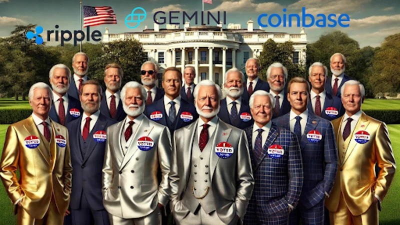 Cameron og Tyler Winklevoss sammen med en politiker, stående foran det amerikanske flagget